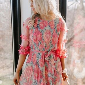 Impressions Floral Pleated Mini Sz L